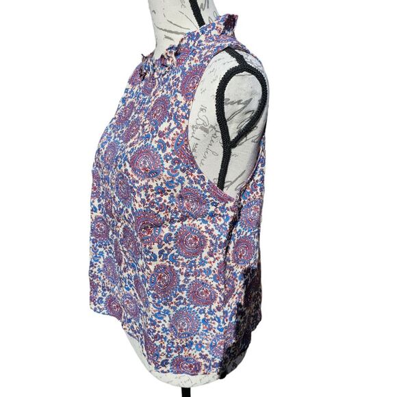 J. Crew‎ -243 NWT Sail Blue Floral Linen Fleur  Sleeveless Ruffled Top M - Picture 4 of 8